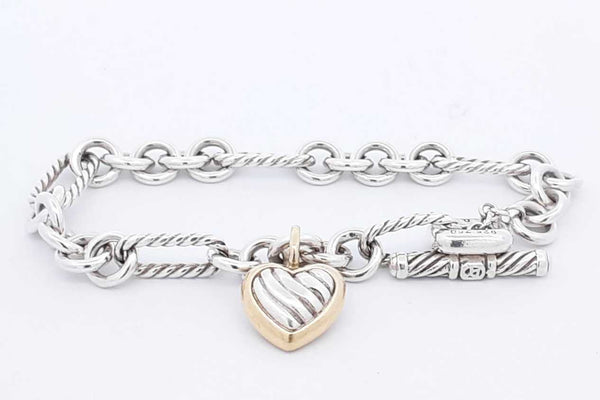 David Yurman 925 & 18k Heart Link Bracelet 22.38 Grams 7 Inch Eb1024lrxsa