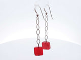 Red Glass Cube 0.925 Sterling Silver 3.3g Drop Earrings Sddo0326ode