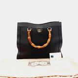 Gucci Diana Black Leather Medium Tote Bag With Bamboo Top Handles Ebozxzdu 144030003941