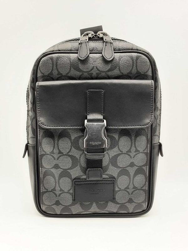 Coach Track Pack In Charcoal & Black Signature Coated Canvas Fw1124crsa