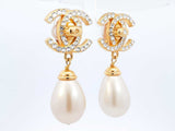 1996 Chanel Gold-tone, Crystal & Faux Pearl Cc Clip-on Earrings  Fw1225irxdu