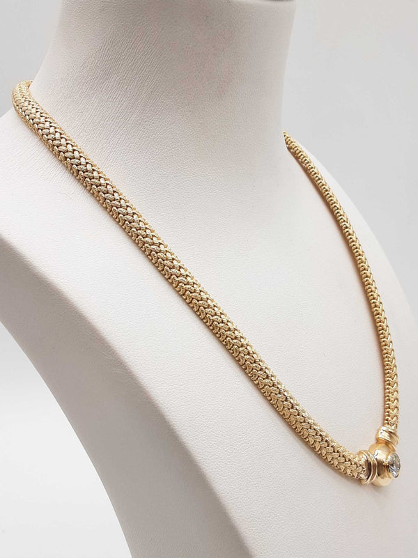 1.10 Carat Diamond 14k Yellow Gold 40.1g Woven Necklace 16.5 In Do0725wixzde