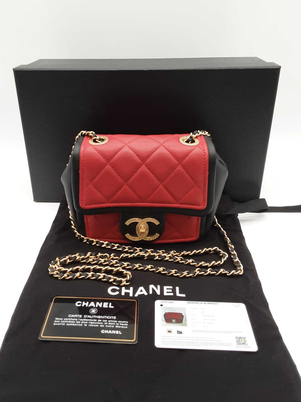 Chanel Mini Graphic Flap Red Black Quilted Leather Crossbody Bag Do0425oxzxde