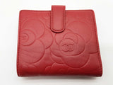 Chanel Camilla Embossed Red Leather Bifold Card Holder Wallet Do0626oorde