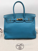 Hermes Birkin 35 Bleu Izmir Blue Clemence Gold Hardware Handbag Do0924crxzde