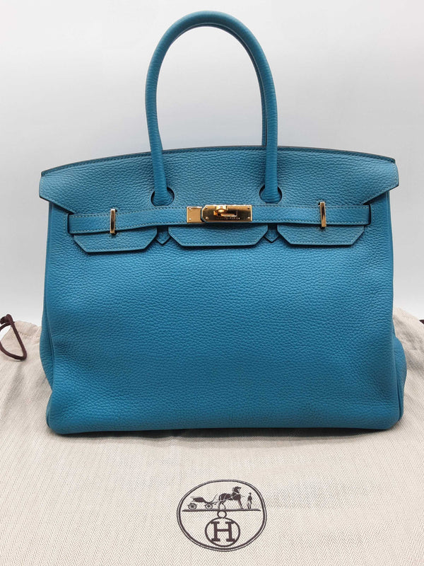 Hermes Birkin 35 Bleu Izmir Blue Clemence Gold Hardware Handbag Do0924crxzde