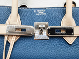 Hermes Custom Birkin 35 Blue Beige Clemence Palladium Handbag Do0825srxzde