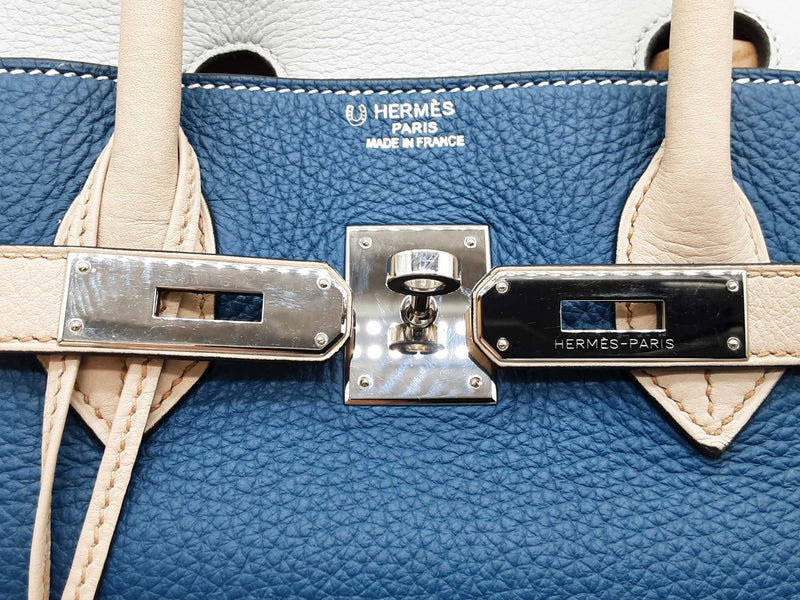 Hermes Custom Birkin 35 Blue Beige Clemence Palladium Handbag Do0825srxzde