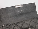 Chanel Gusset Dark Gray Metallic Quilted Caviar Leather Flap Wallet Do0425erxde