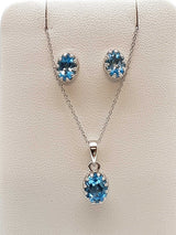 Blue Topaz 0.925 Sterling Silver 4.5g Necklace Stud Earrings Ensemble Do0925lide