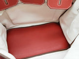 Hermes Birkin 35 Red Clemence White Interior Palladium Handbag Do0925lxzxzde