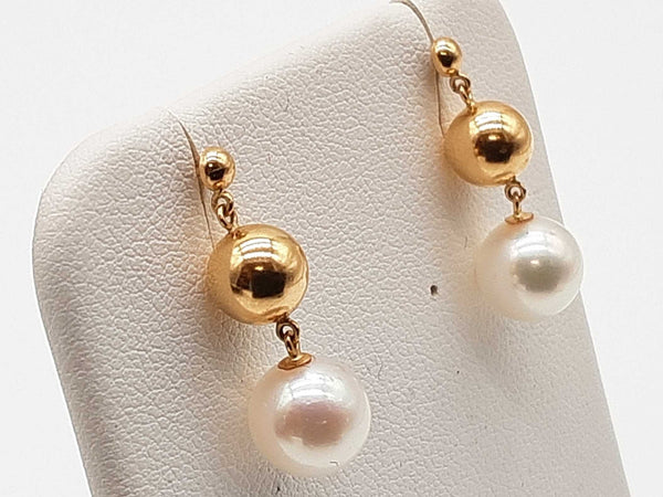 White Pearl 18k Yellow Gold 2.0g Dangle Rubber Back Stud Earrings Do0825srde