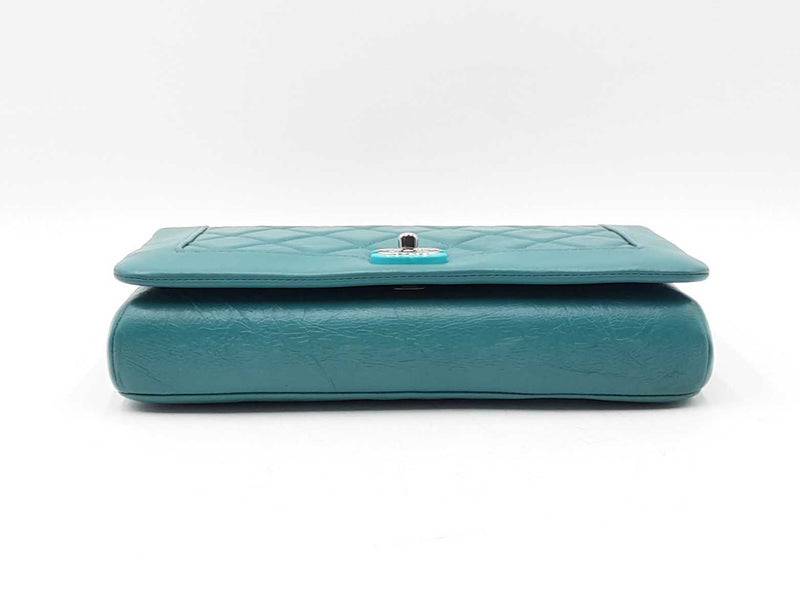 Chanel Full Flap Crossbody Bag In Teal Quilted Crumpled Calfskin Fw0925ozxzdu