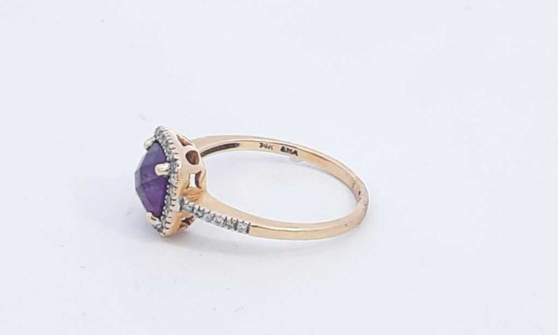 14k Yellow Gold Amethyst & Diamond Ring Size 7.5 2.42 Grams Eb0124lxzsa