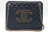 Chanel Quilted Black Leather Cc Chain Accordion Tote Bag Eb0726lsxzde