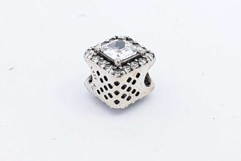 Pandora Sterling Silver Square Sparkle Halo Charm 2.5 Grams Eb0924rdu