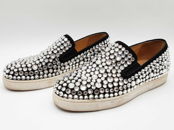 Christian Louboutin Crystal Black Slip On Sneakers Size Eu 38.5 Do0325lrxde