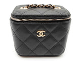 Chanel Mini Vanity Black Caviar Leather Chain Crossbody Case Do0825lrxzde