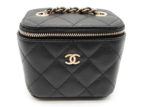 Chanel Mini Vanity Black Caviar Leather Chain Crossbody Case Do0825lrxzde