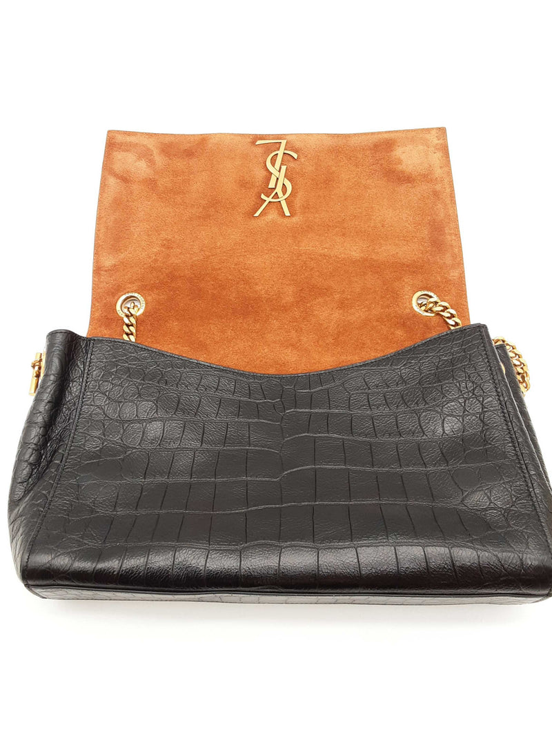 Saint Laurent Reversible Kate Croc Embossed Leather Shoulder Bag Sd1025llzxde