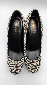 Yves Saint Laurent White Leopard Calf Hair Platform Heels Size 39.5 Fw1124crdu