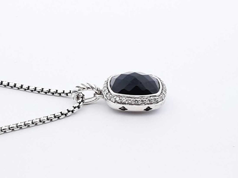 David Yurman Sterling Silver Onyx & Diamond Albion Necklace 17 Inch Fw0525lxzdu
