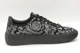 Versace Greca Silver Glitter Studded Black Suede Sneakers Size 44.5 Eb0926lorsa