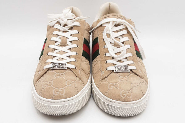 Gucci Ace Web Gg Oatmeal Beige Suede Low Top Sneakers Size 40 Sd0825lrzsa