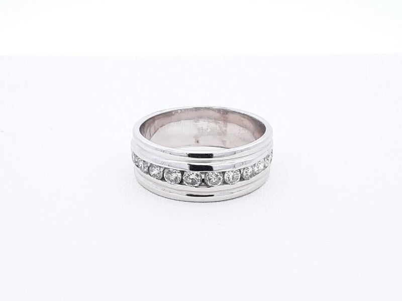 O.99 Cttw Channel-set Diamond & 14k White Gold Band 7.4 Grams Size 8 Fw0425wzxdu