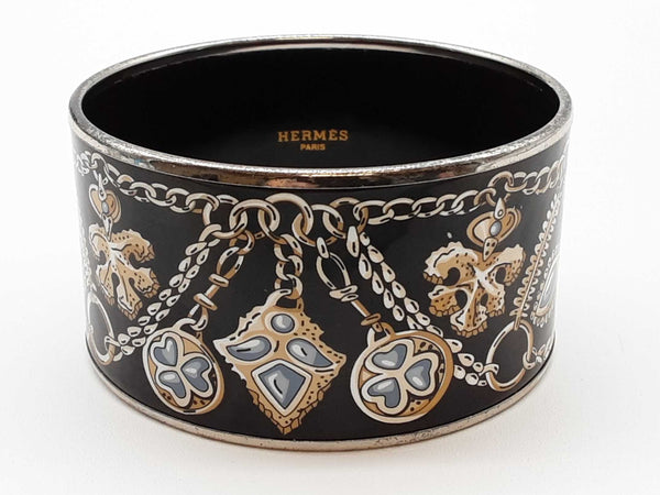 Hermes Black Tresors Retrouves Enamel Metal 125.0g Bangle Bracelet 8.25 In Do0525pxzde