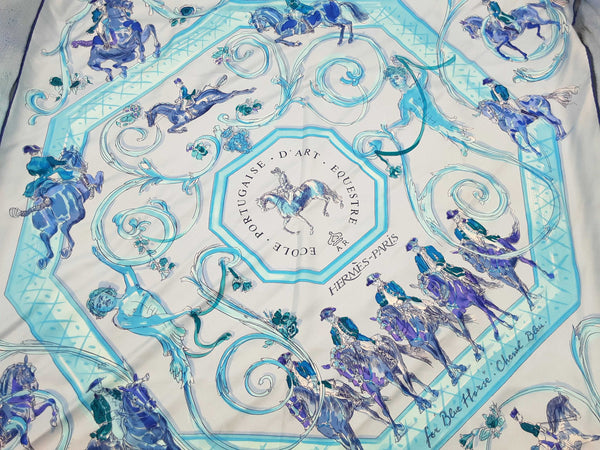Hermes Ecole Portugaise D'art Equestre Blue Silk Scarf Do0625loxde
