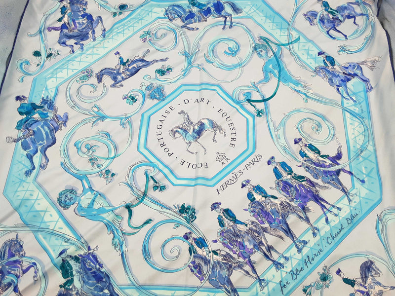 Hermes Ecole Portugaise D'art Equestre Blue Silk Scarf Do0625loxde