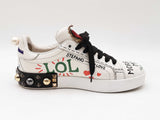 Dolce & Gabbana Portofino Sneakers In Printed White Leather Size 37 Fw1225lxzdu