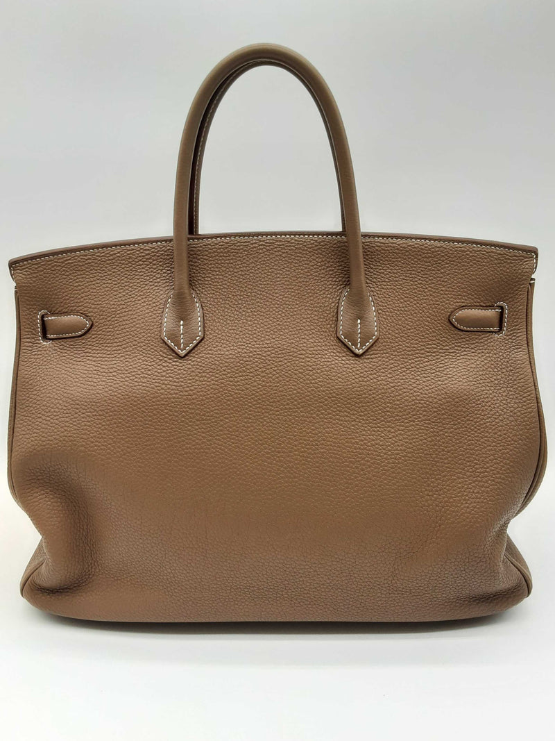 Hermes Birkin 40 Etoupe Brown Gray Clemence Palladium Handbag Do0424lxzxzde