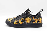 Versace Sneakers In Black & Yellow Barocco Print Leather Size 9 Fw0926lprdu
