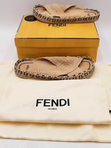 Fendi Raffia Ff Woven Crisscross Slides Size 41 Eb0825rxdu