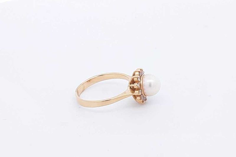 Pearl & Diamond Ring In 14k Yellow Gold 2.2 Grams Size 5 Eb1124cxsa