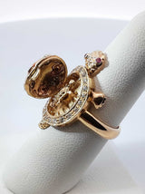3 Legged Mama And Baby Turtle Locket Ring In 14k Tri-color Gold 8.8 Grams Size 6.5 Fw0726rzxdu