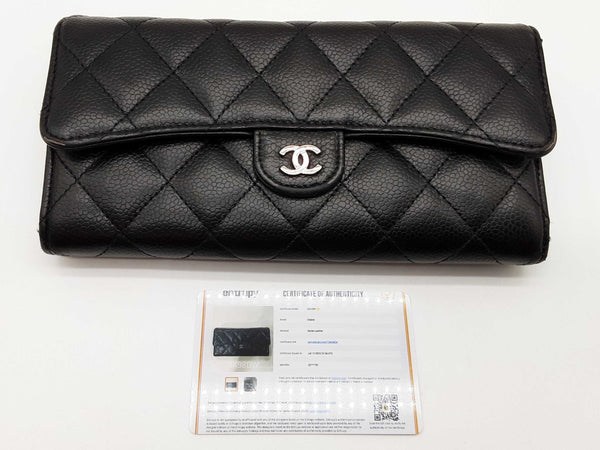 Chanel Timeless Classic Black Quilted Caviar Leather Long Wallet Do0825lrxde