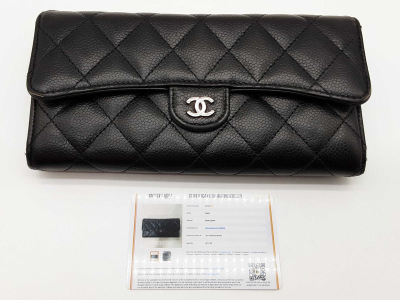 Chanel Timeless Classic Black Quilted Caviar Leather Long Wallet Do0825lrxde