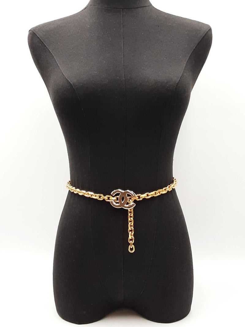 Chanel Cc Logo Silver-tone Belt Buckle & Gold-tone Chain Belt Fw0725ixzdu