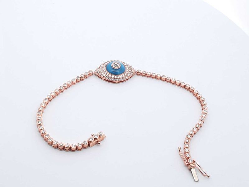 18K Rose Gold Evil Eye Bracelet 10.8 Grams 7.5" (LCCR) 144020005573 LH/DE