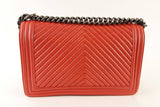 Chanel Red Medium Calfskin Leather Chevron Boy Bag (OCZX) 144010017189 RP