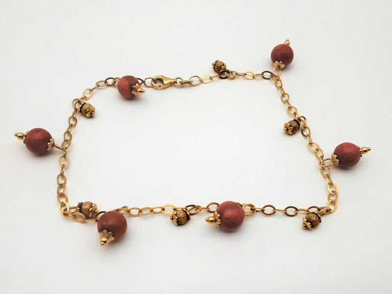 Cleo's 14k Yellow Gold Red Coral Beaded Bracelet 10 In Dolxzde 144020011273