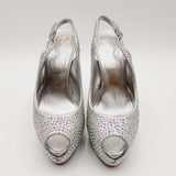 Giuseppe Zanotti Silver Sharon Crystal Slingback Peep Toe Platform Heels (LOR) 144010002884 CB/SA