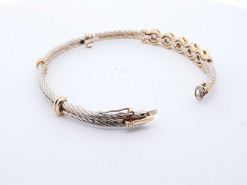 14k Two-tone Gold Diamonds Cable Bangle Bracelet 6.75in Lhloxzde 144020001115