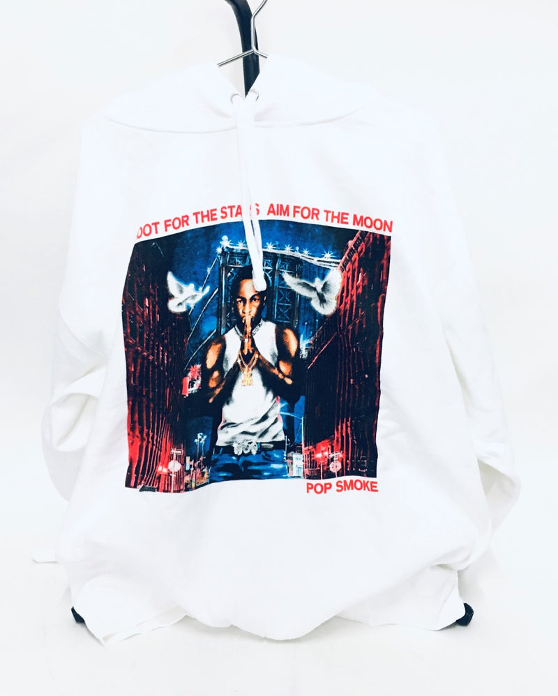 Vlone White X Pop Smoke City "Shoot For The Stars Aim For The Moon" Hoodie, Size Small (LIZ) 144010000101