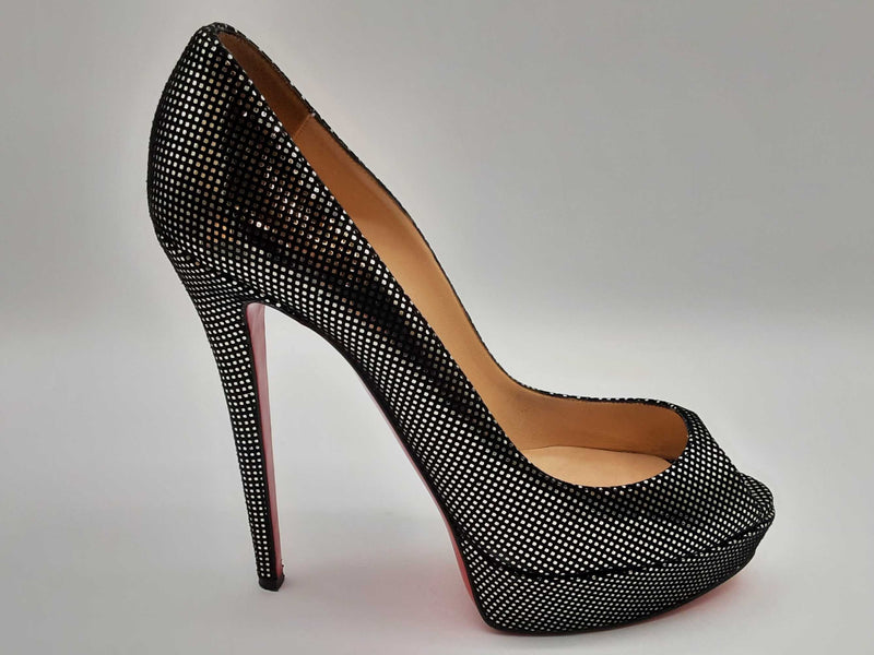 Christian Louboutin Black Suede Peep Toe Heels Size Eu40.5/ Us10.5 144020002321