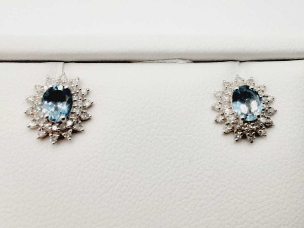 14K White Gold 0.50 CTW Pale Blue Topaz Colored Stones 0.28 CTW Diamonds Cluster Stud Earrings (LRX) 144020000227 DO/DE