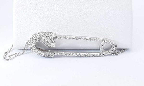 18k White Gold Diamond Safety Pin Bracelet 7 Inch Ebsrxdu 144020000629